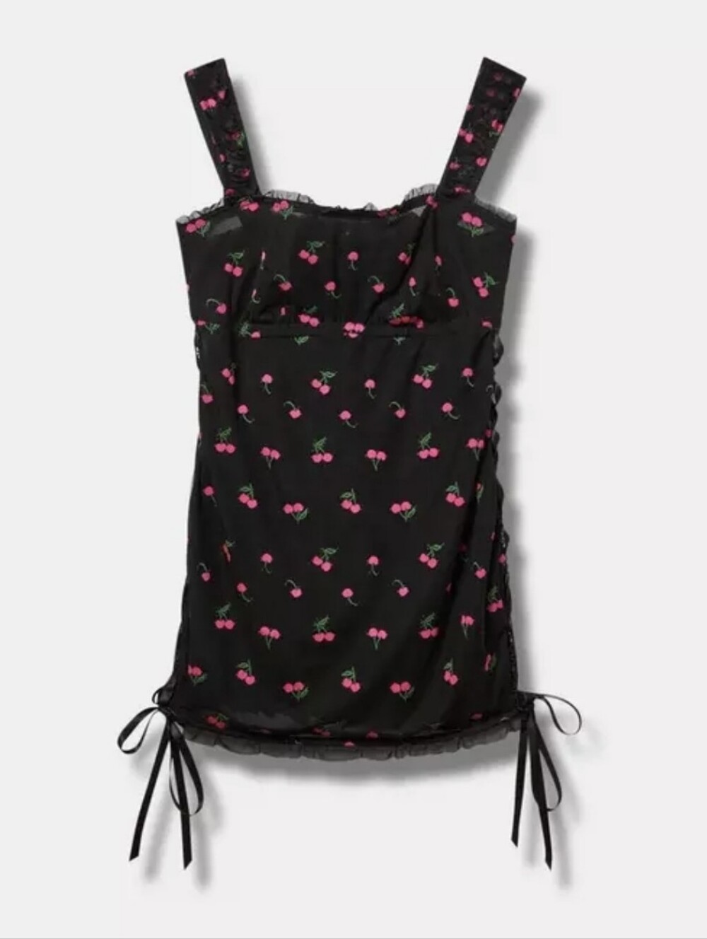 Torrid Chemise, Black Lace Cherry Print, Embroidered, Size 2x